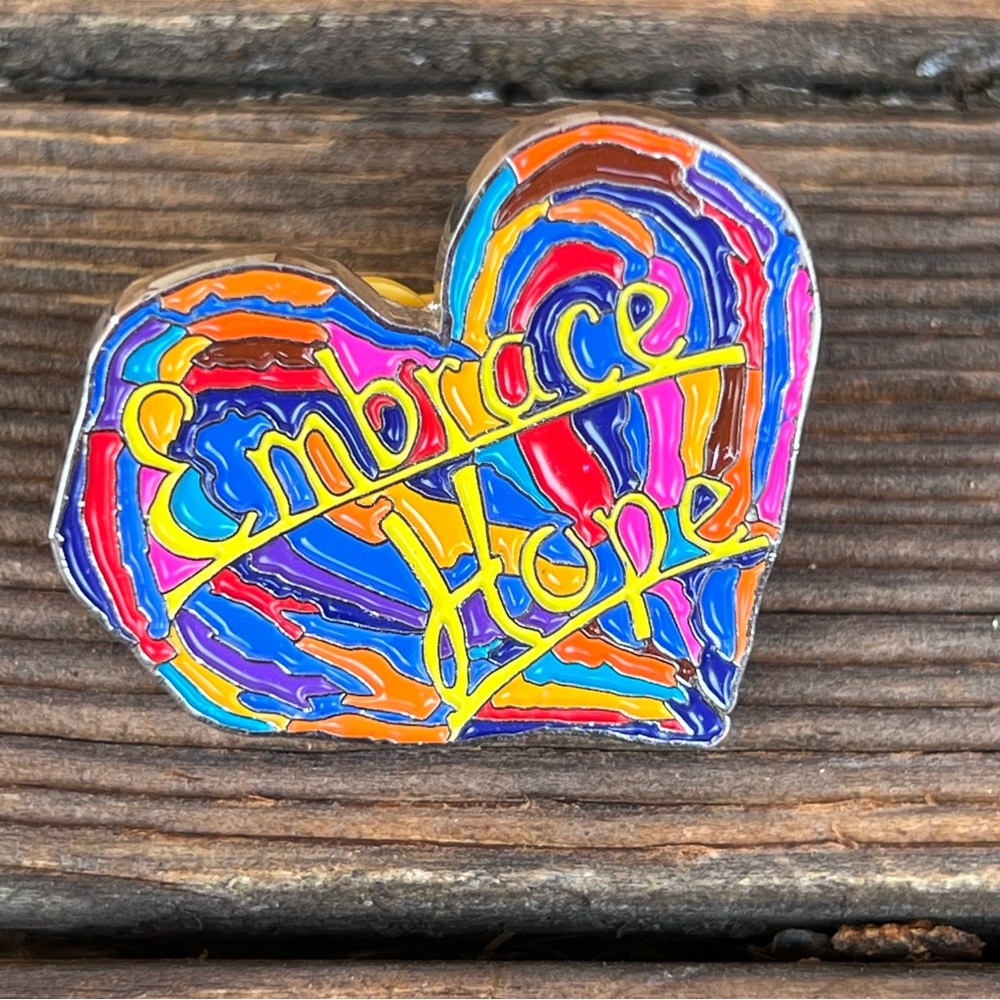 Penzey’s Embrace Hope Heart-Shaped Tack Pin brooch| Inspirational Message